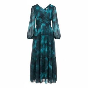 Gingham & Heels Chic Long Sleeve Teal Dress